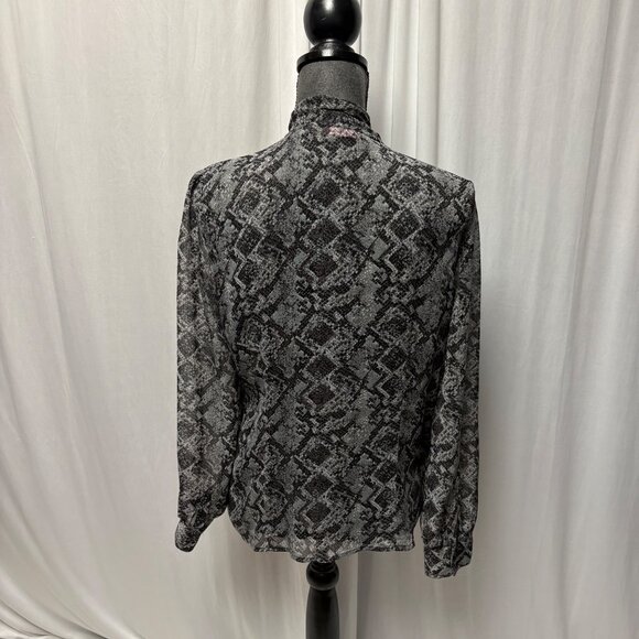 Violet & Claire Blouse Womens Size Large Snake Print Sheer Long Sleeve Neck Tie - Picture 4 of 10